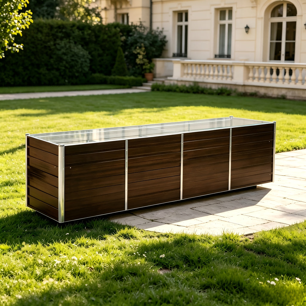 Grande jardinière haute en acier galvanisé marron 320x80x77 cm