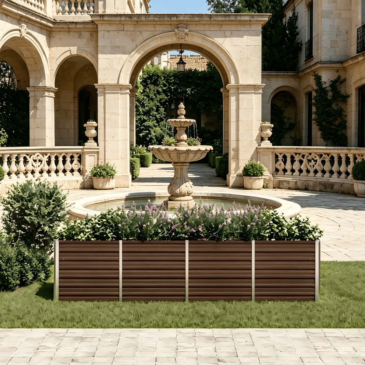 Grande jardinière haute en acier galvanisé marron 320x80x77 cm