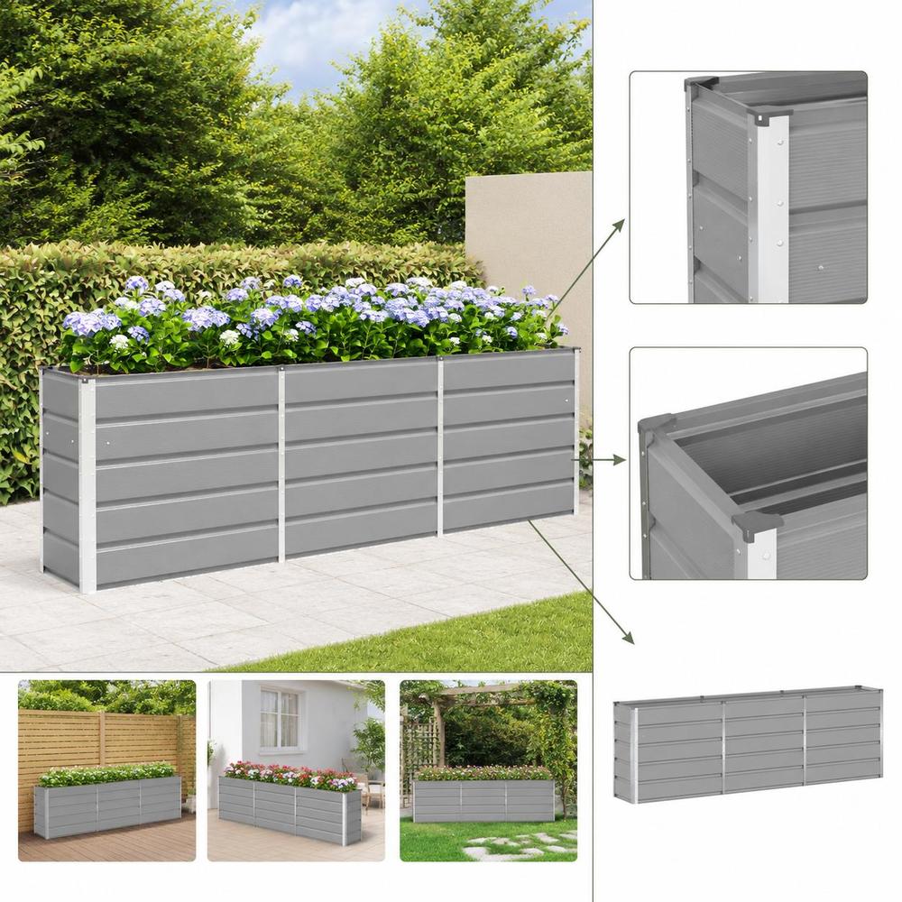 Jardinière haute acier gris clair 240x40x75 cm style industriel