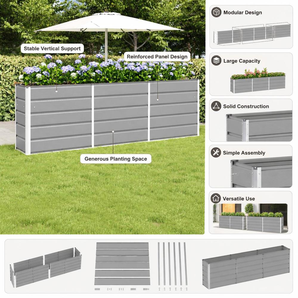 Jardinière haute acier gris clair 240x40x75 cm style industriel