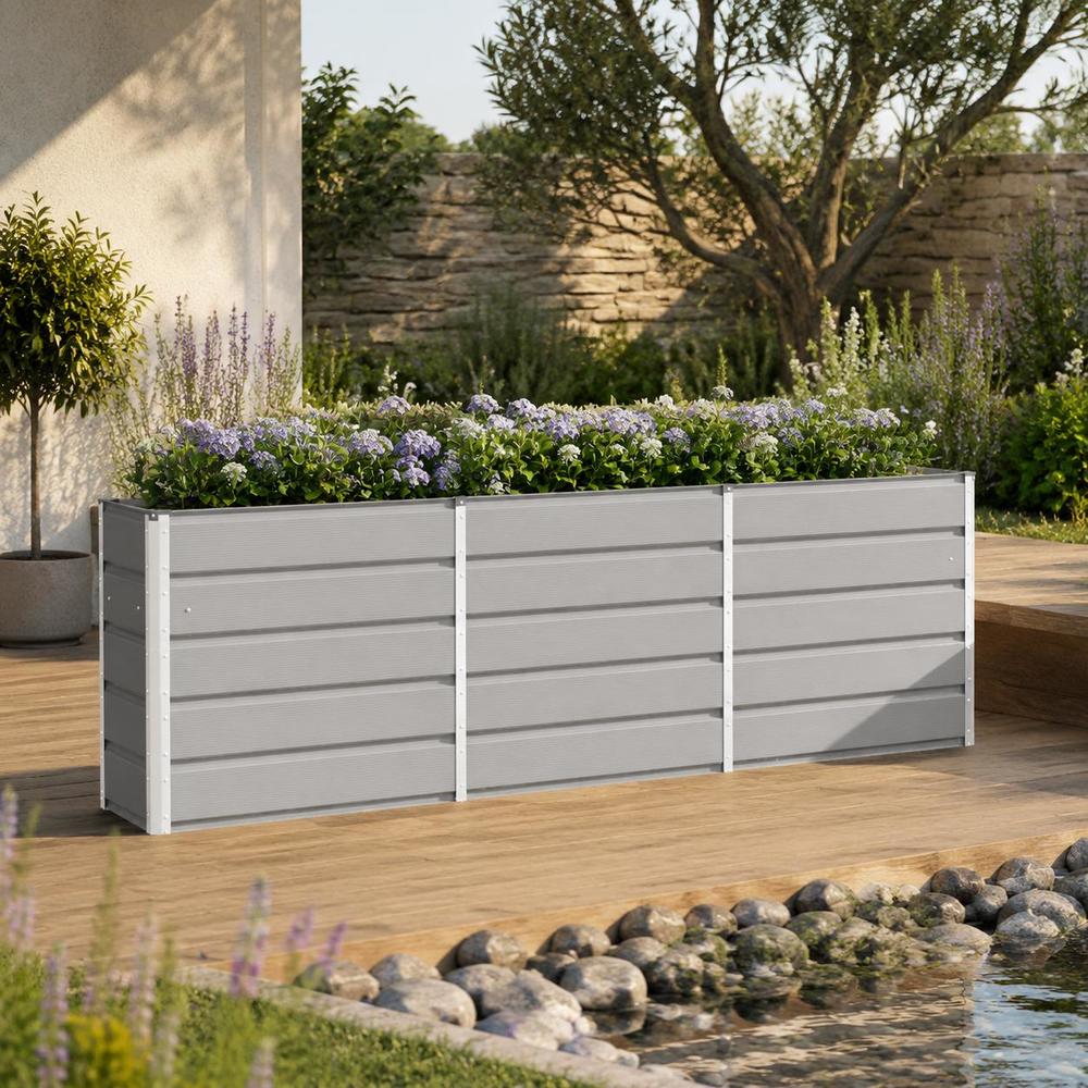 Jardinière haute acier gris clair 240x40x75 cm style industriel