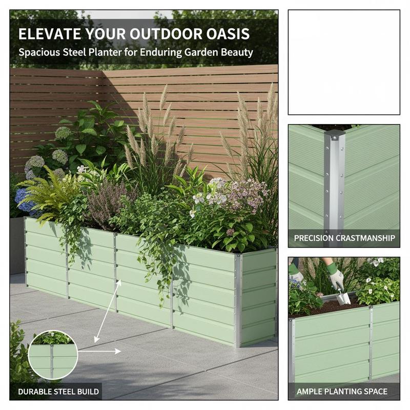 Jardinière haute en acier vert 160x40x75 cm pour terrasse