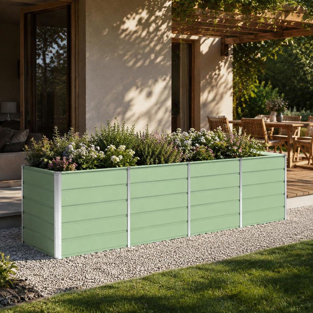 Jardinière haute en acier vert pastel 320x80x75 cm de jardin