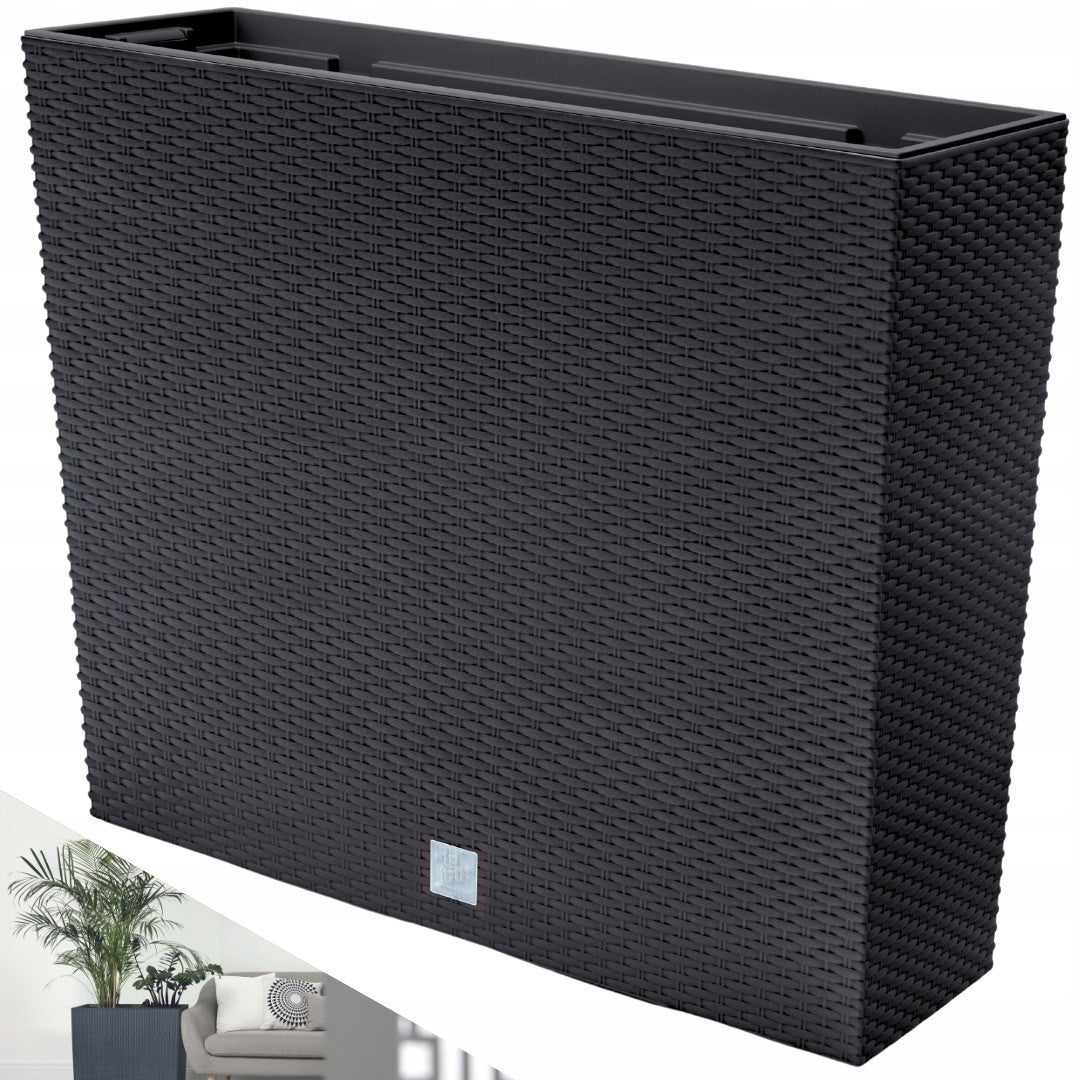 Jardinière haute anthracite 60 cm effet rotin pour terrasse