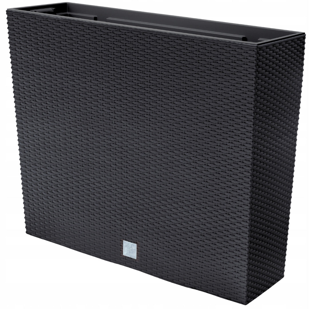 Jardinière haute anthracite 60 cm effet rotin pour terrasse