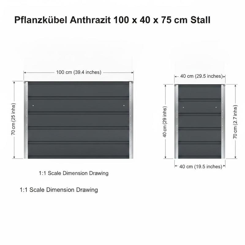 Jardinière haute anthracite en acier 100x40x75 cm — Bac surélevé