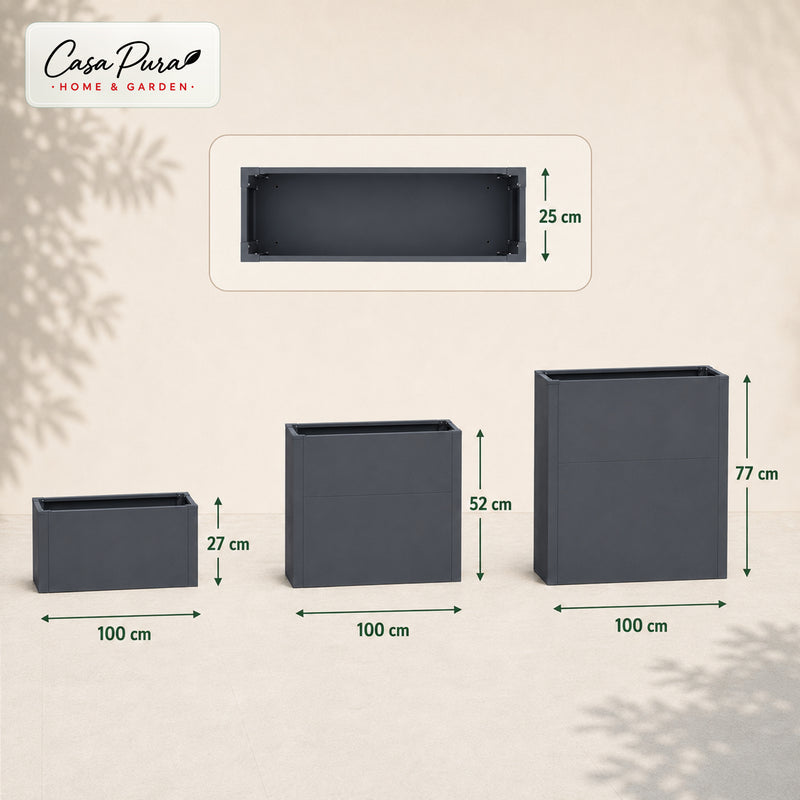 Jardinière haute étroite en acier galvanisé anthracite 100 cm