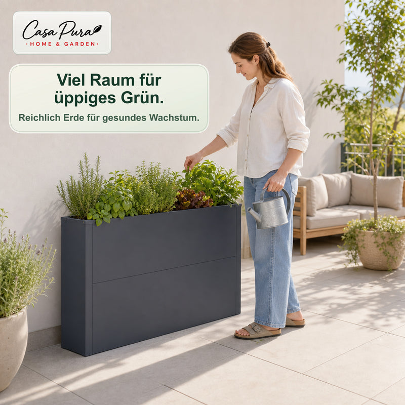 Jardinière haute étroite en acier galvanisé anthracite 100 cm