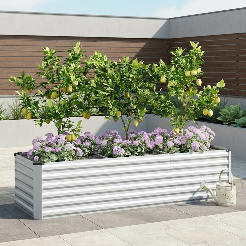 Jardinière rectangulaire haute métal galvanisé 56 cm argentée
