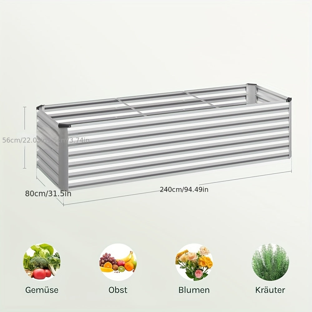 Jardinière rectangulaire haute métal galvanisé 56 cm argentée