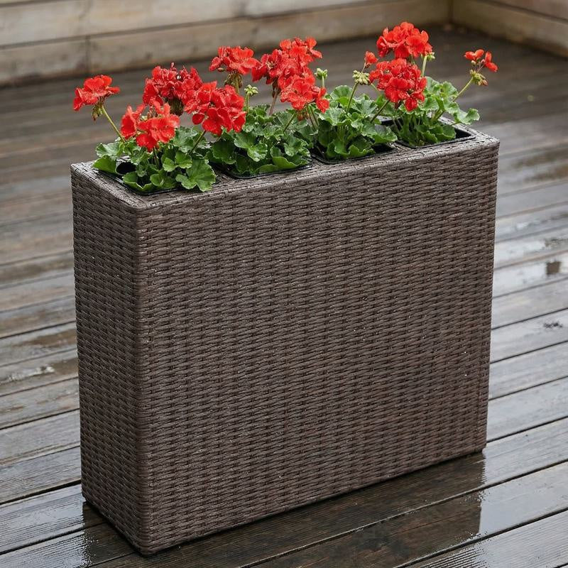 Jardinière haute en polyrotin marron avec 4 bacs amovibles