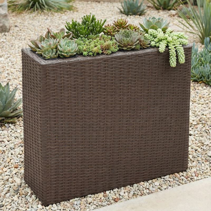 Jardinière haute en polyrotin marron avec 4 bacs amovibles