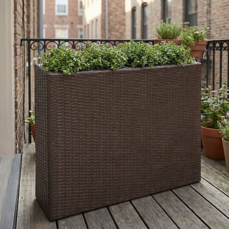 Jardinière haute en polyrotin marron avec 4 bacs amovibles