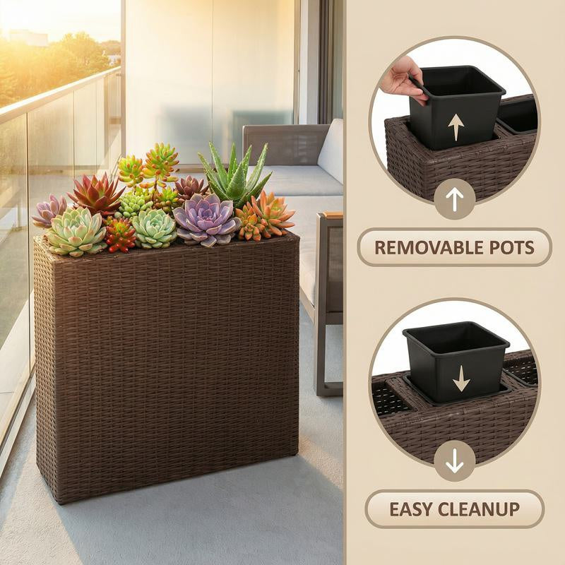 Jardinière haute en polyrotin marron avec 4 bacs amovibles
