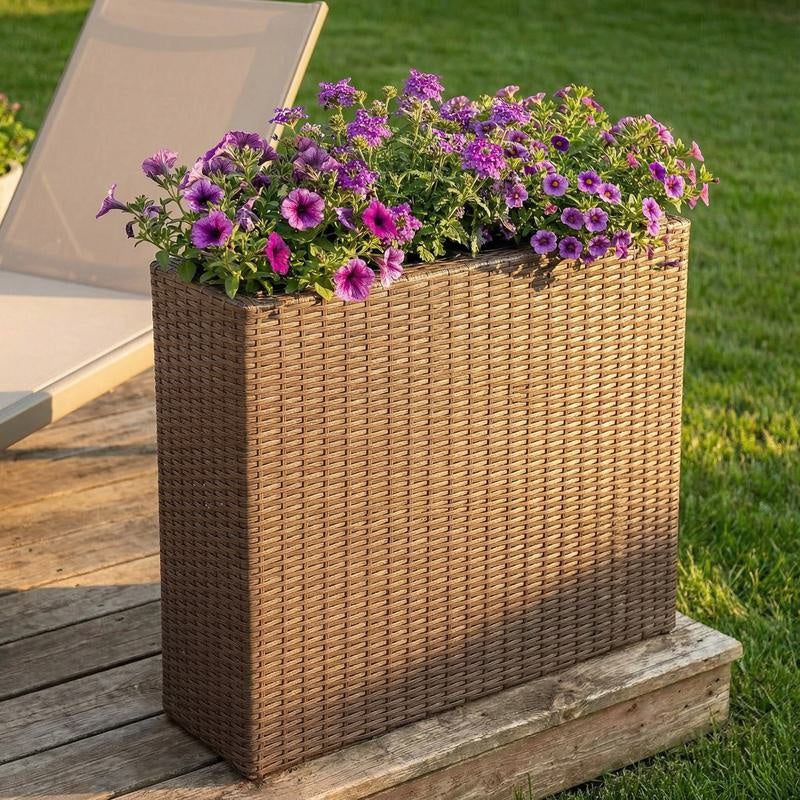 Jardinière haute en polyrotin marron avec 4 bacs amovibles
