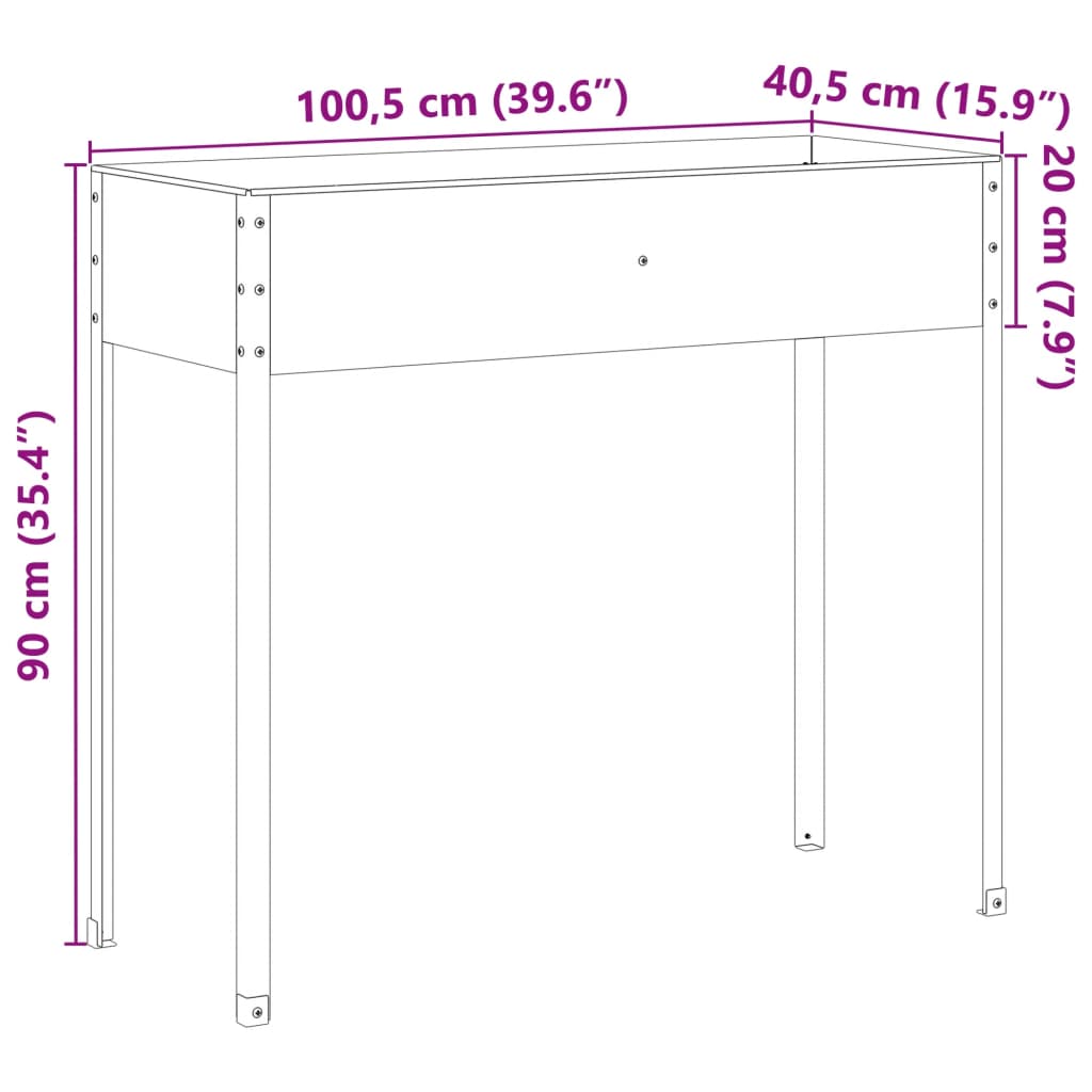 Jardinière haute sur pied en acier patiné rouille 101 cm