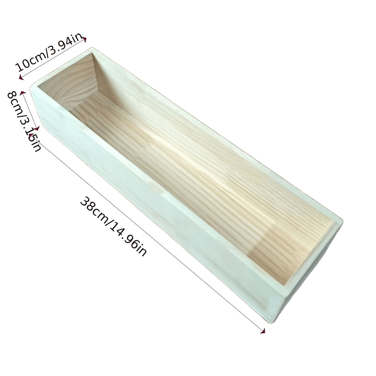 Jardinière d'intérieur rectangulaire en bois brut 38x10x8 cm