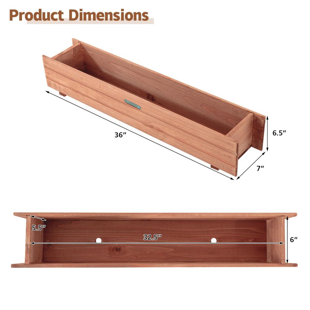 Jardinière longue en bois de sapin 91x18x17 cm pour balcon
