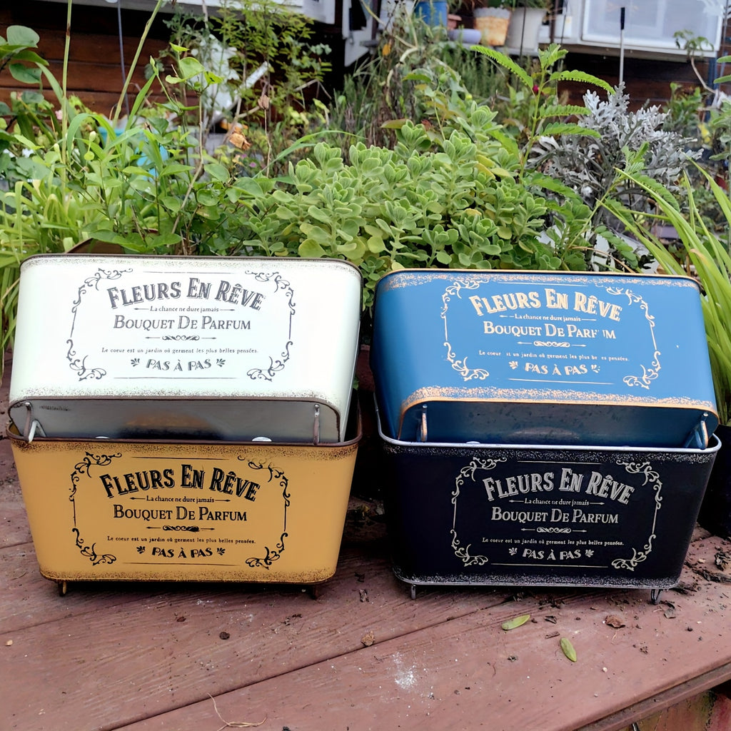 Jardinière métal vintage 27 cm à trou de drainage, 4 coloris
