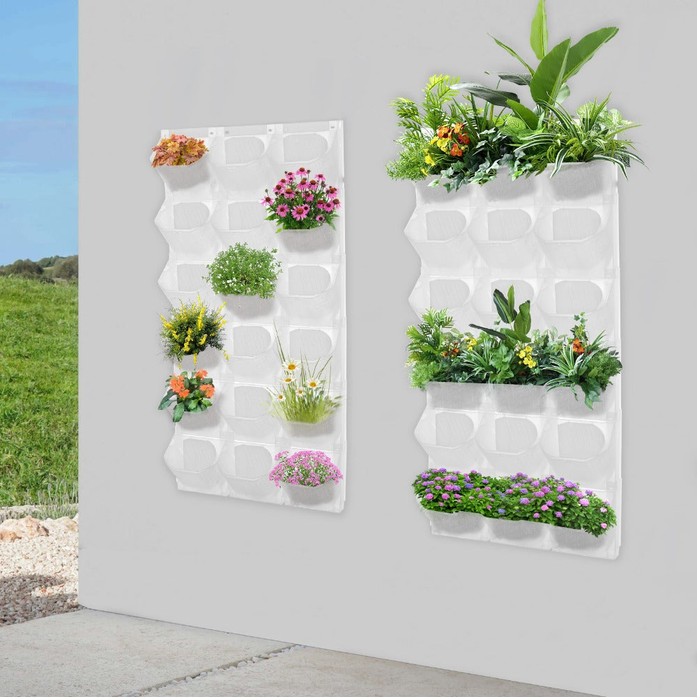 Jardinière murale blanche modulable, 36 pots pour mur végétal