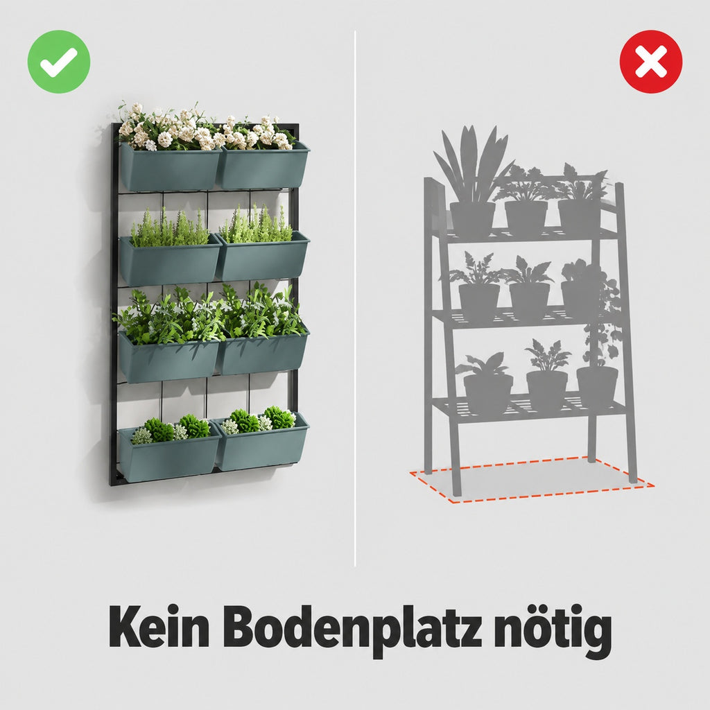Jardinière murale 4 niveaux avec 8 bacs amovibles en métal