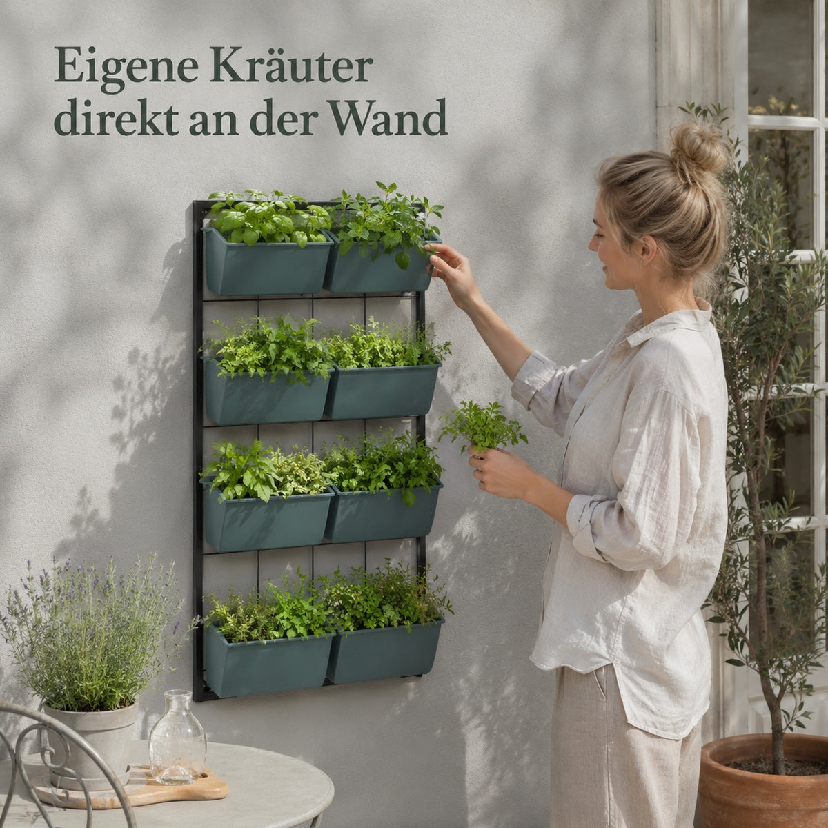 Jardinière murale 4 niveaux avec 8 bacs amovibles en métal