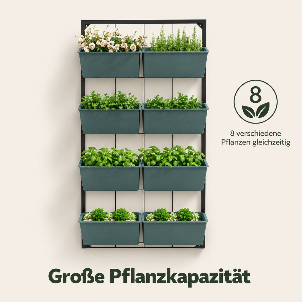Jardinière murale 4 niveaux avec 8 bacs amovibles en métal