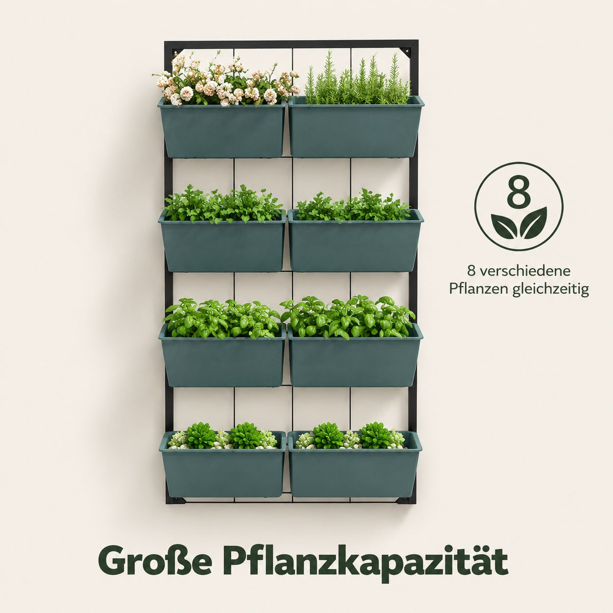 Jardinière murale 4 niveaux avec 8 bacs amovibles en métal