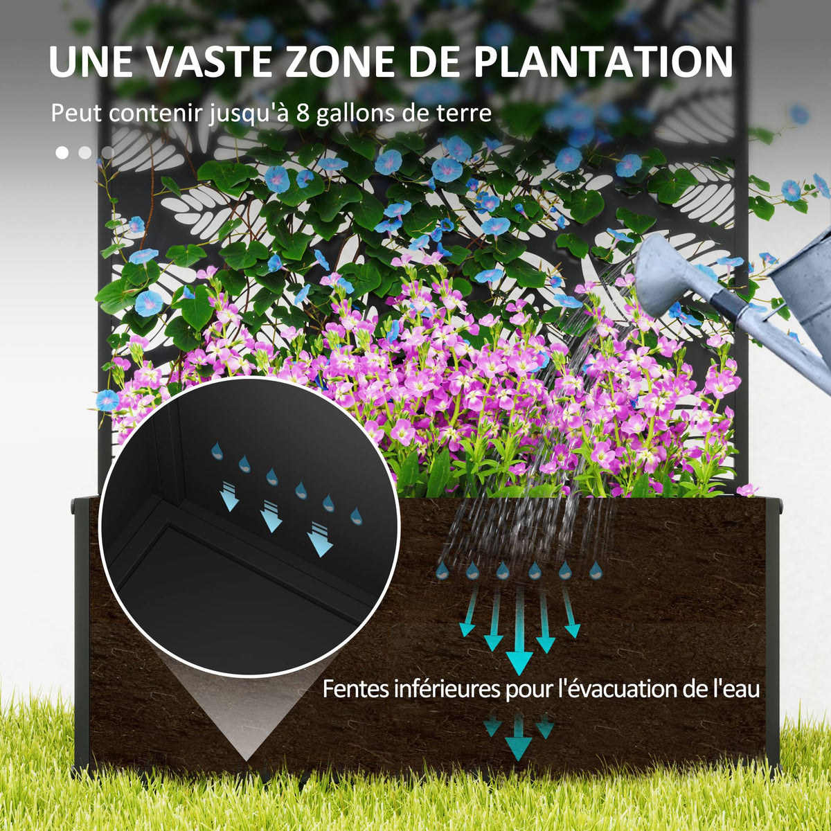 Jardinière murale ou autoportante en métal noir ajouré 61 cm