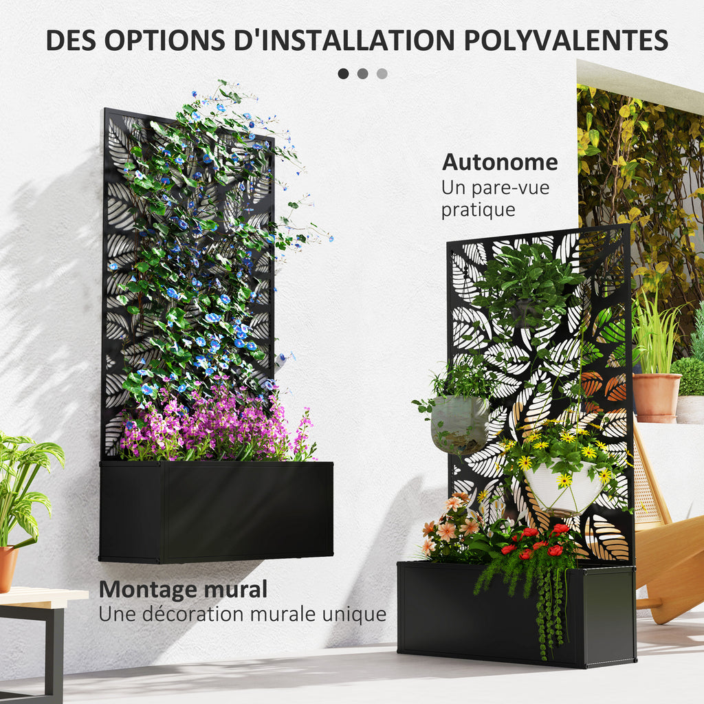 Jardinière murale ou autoportante en métal noir ajouré 61 cm