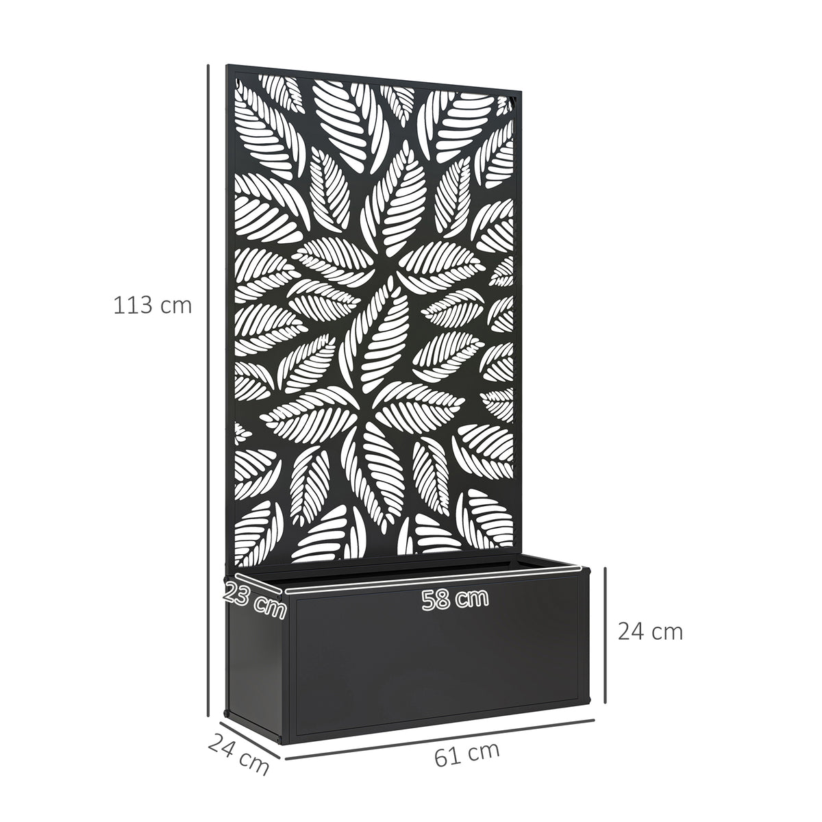 Jardinière murale ou autoportante en métal noir ajouré 61 cm