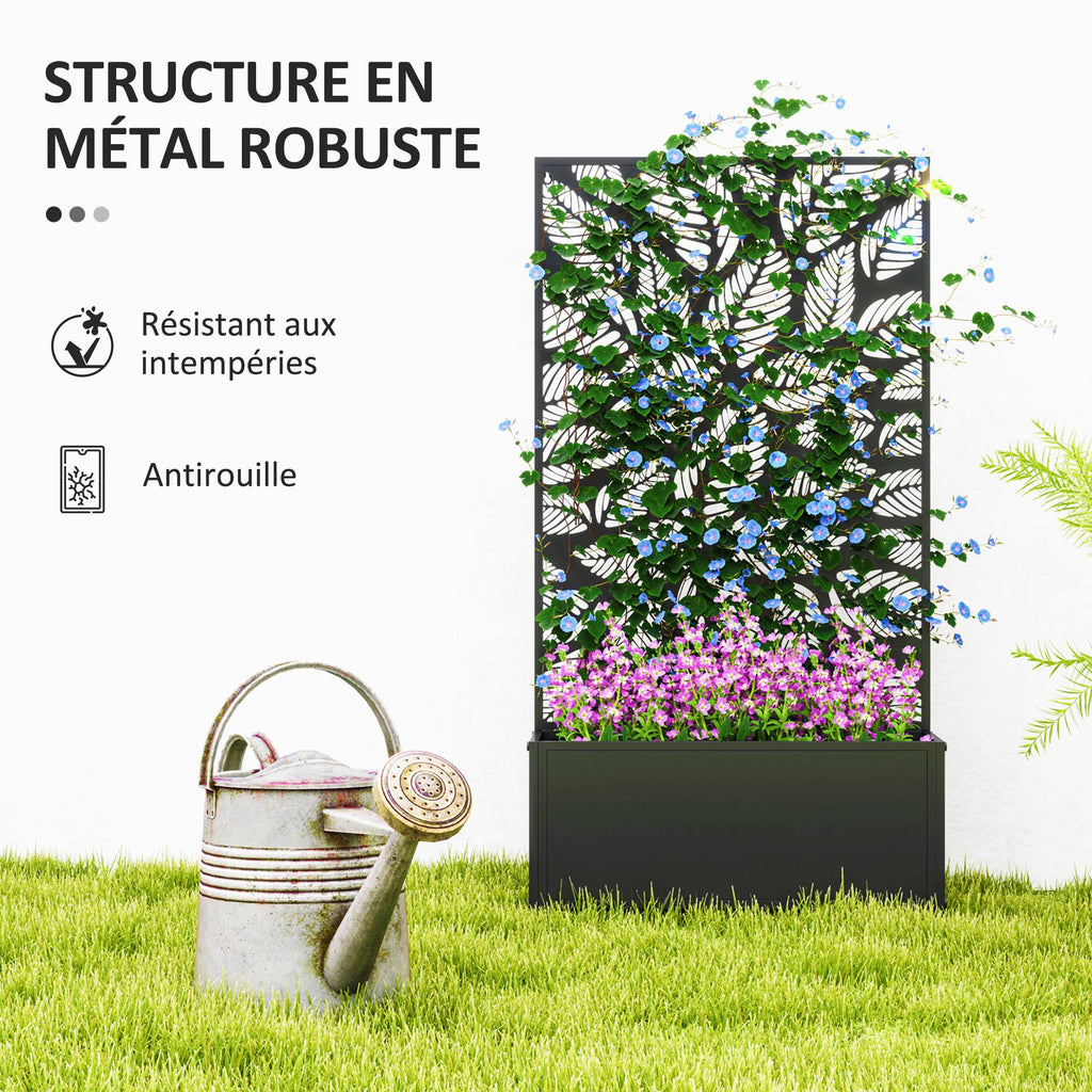 Jardinière murale ou autoportante en métal noir ajouré 61 cm