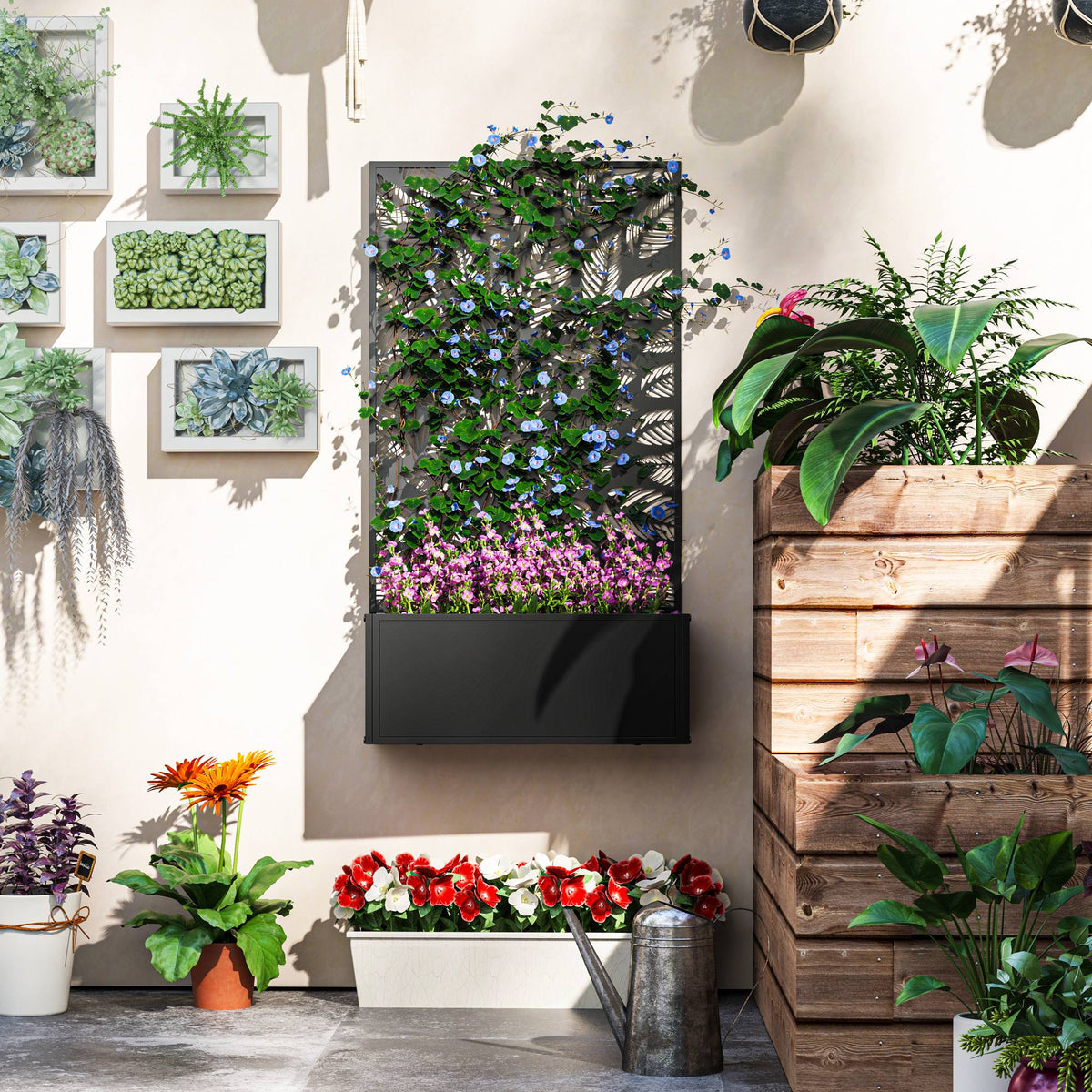 Jardinière murale ou autoportante en métal noir ajouré 61 cm