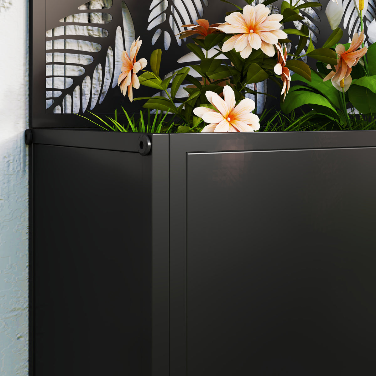 Jardinière murale ou autoportante en métal noir ajouré 61 cm