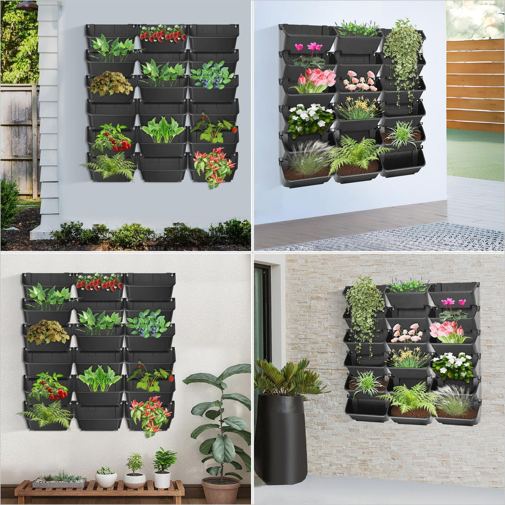 Jardinière murale modulaire 18 bacs noirs pour mur végétal
