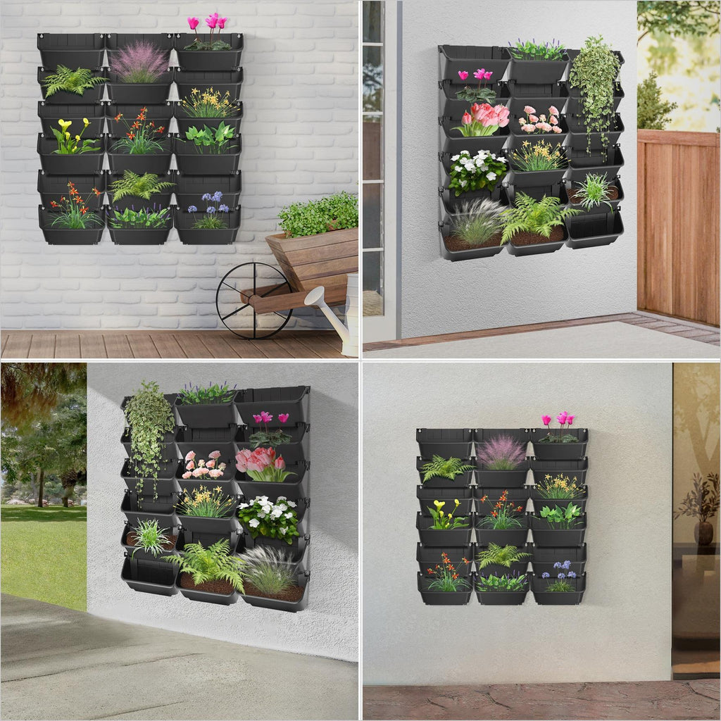 Jardinière murale modulaire 18 bacs noirs pour mur végétal