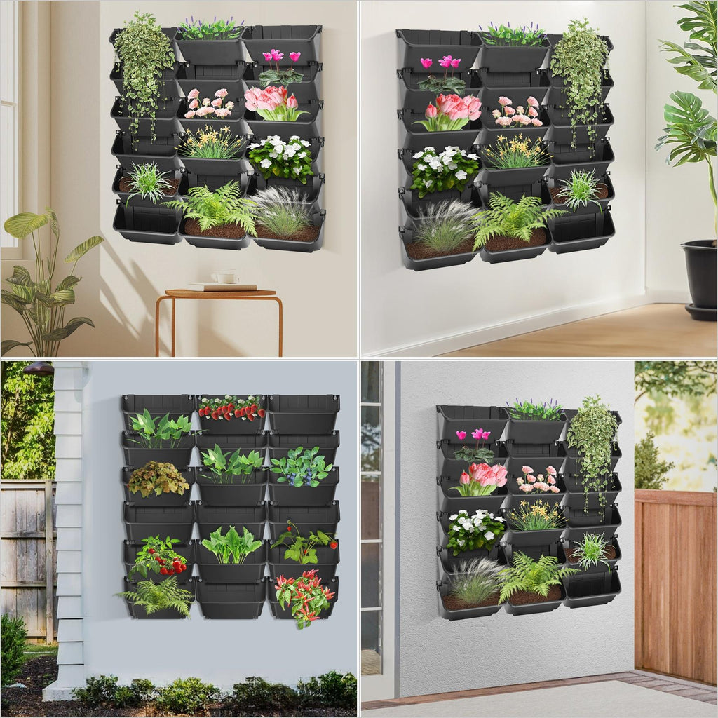 Jardinière murale modulaire 18 bacs noirs pour mur végétal