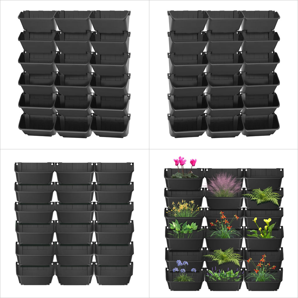 Jardinière murale modulaire 18 bacs noirs pour mur végétal