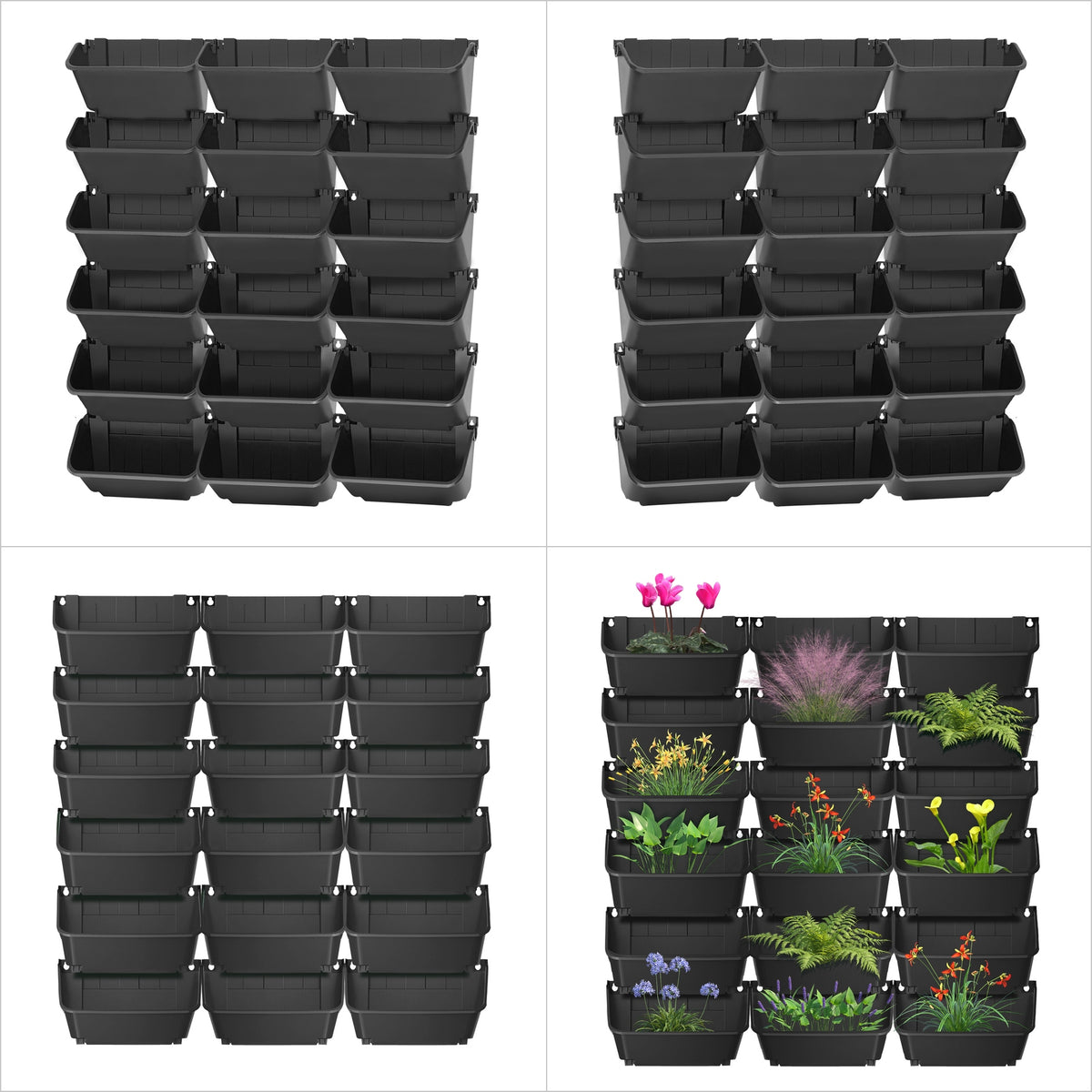 Jardinière murale modulaire 18 bacs noirs pour mur végétal