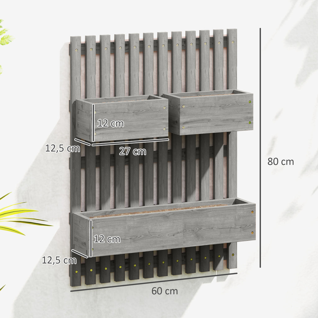 Jardinière murale potager 3 bacs en bois massif gris 60x80 cm