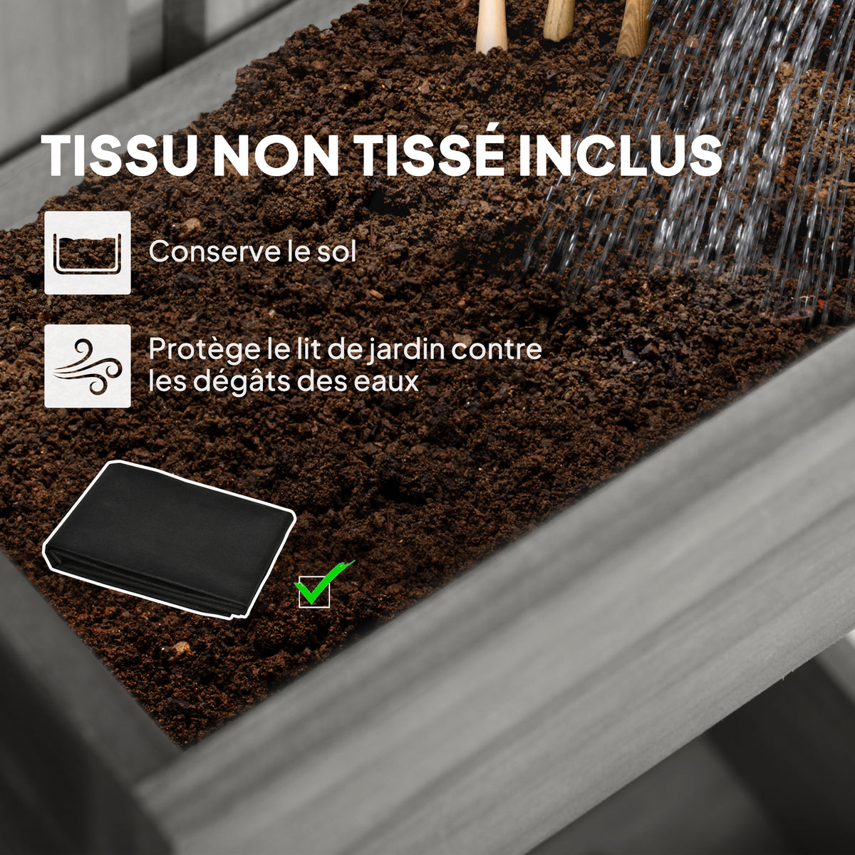 Jardinière murale potager 3 bacs en bois massif gris 60x80 cm