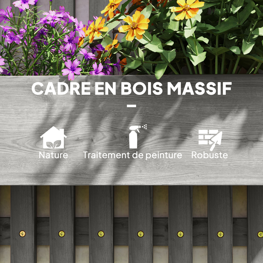 Jardinière murale potager 3 bacs en bois massif gris 60x80 cm