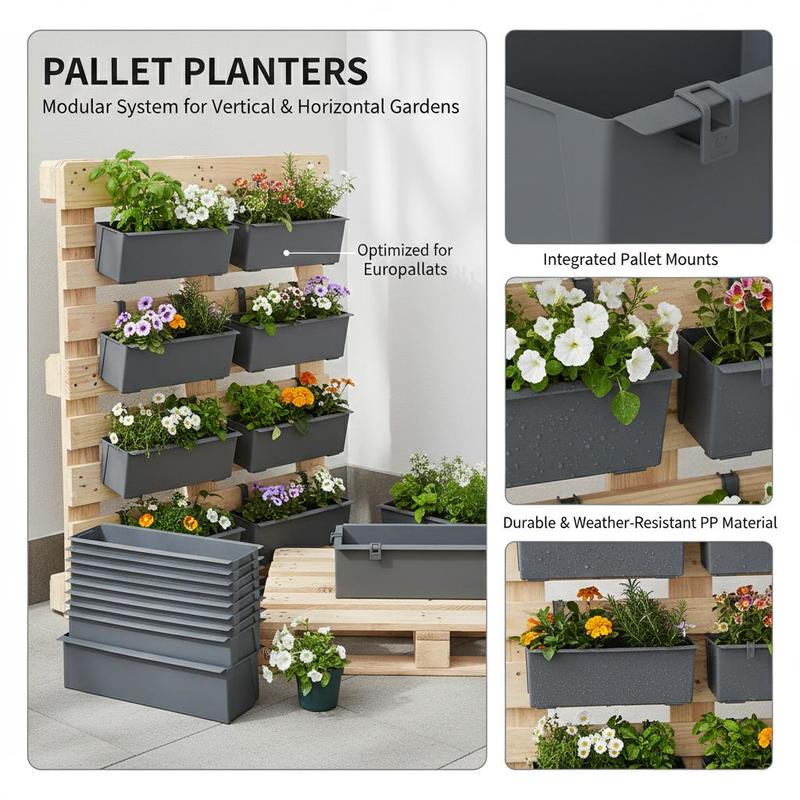 Jardinière murale rectangulaire 36x14x10 cm gris anthracite