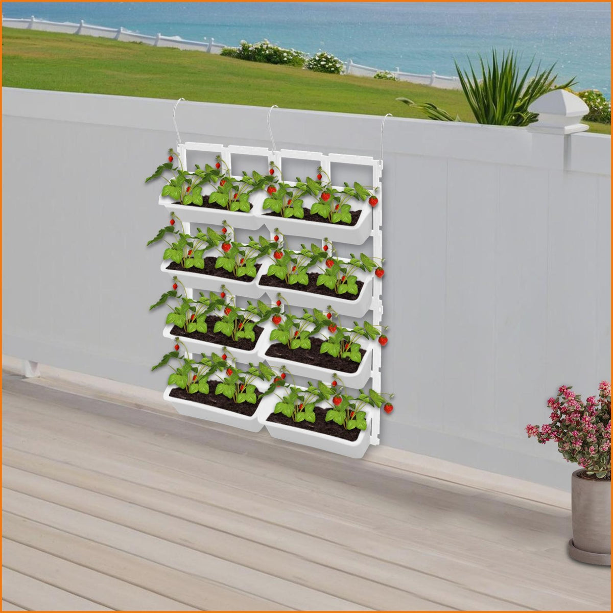 Jardinière murale suspendue 8 bacs blancs pour potager vertical