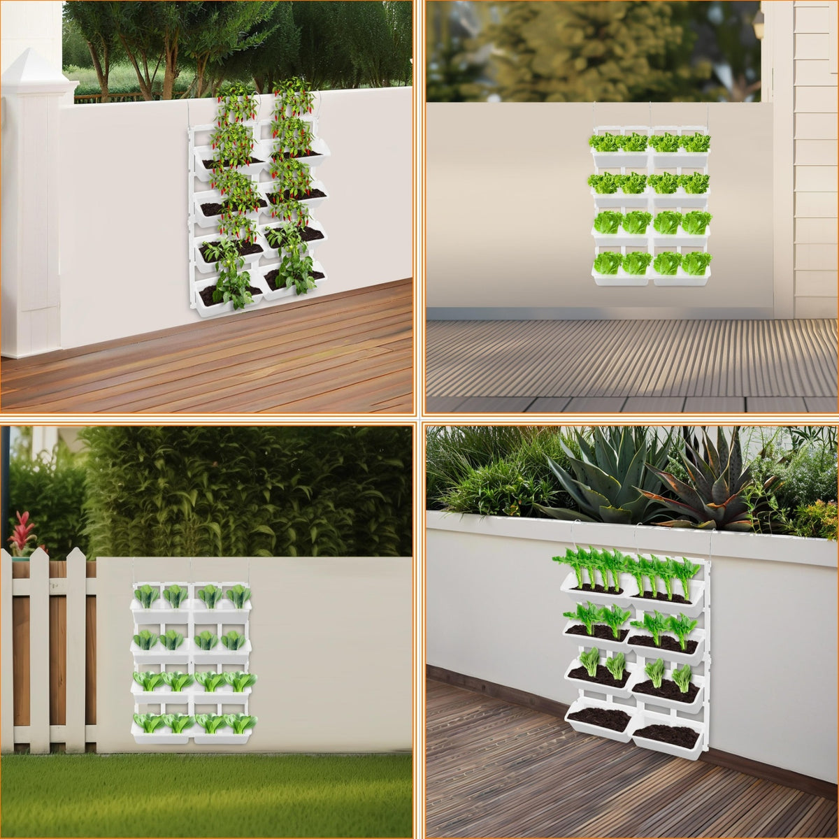 Jardinière murale suspendue 8 bacs blancs pour potager vertical