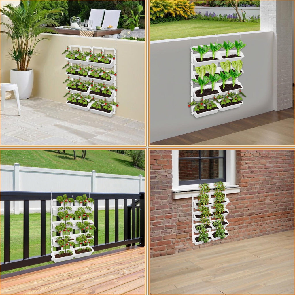 Jardinière murale suspendue 8 bacs blancs pour potager vertical