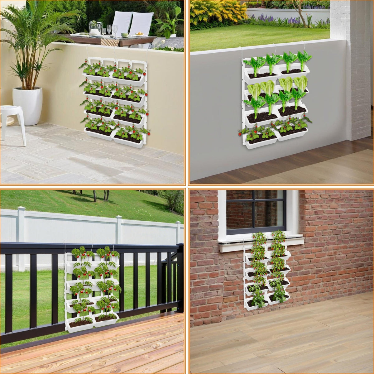 Jardinière murale suspendue 8 bacs blancs pour potager vertical