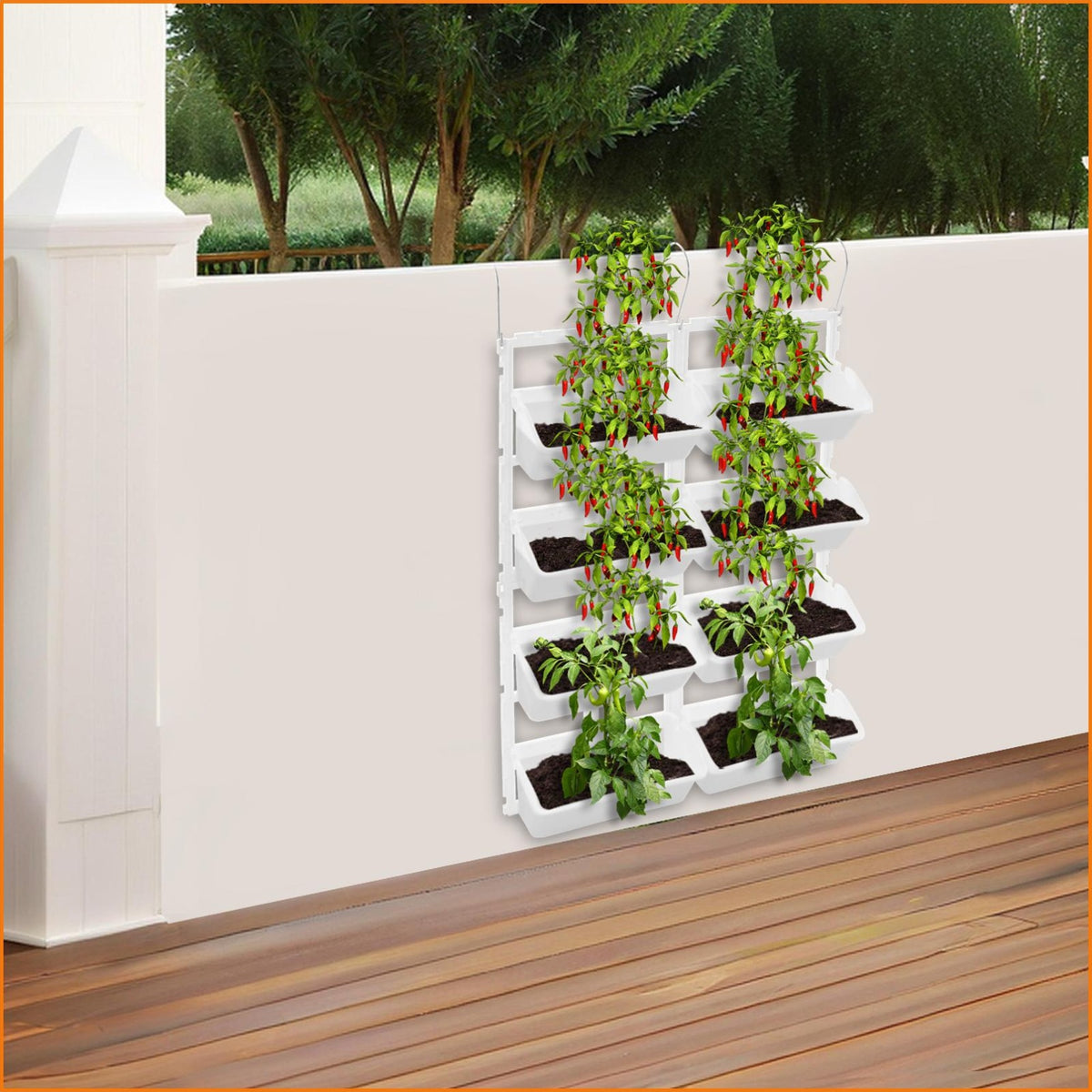 Jardinière murale suspendue 8 bacs blancs pour potager vertical