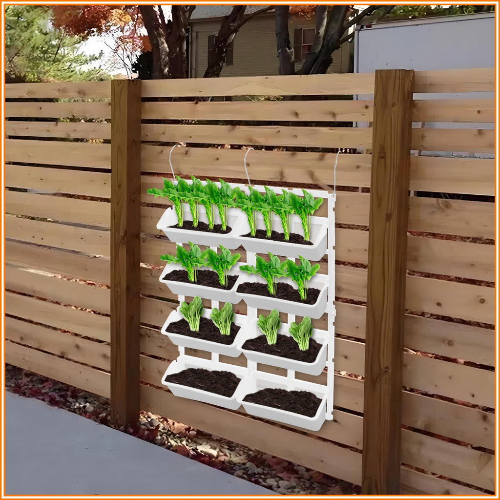 Jardinière murale suspendue 8 bacs blancs pour potager vertical