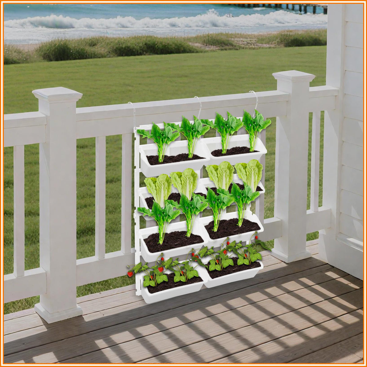 Jardinière murale suspendue 8 bacs blancs pour potager vertical